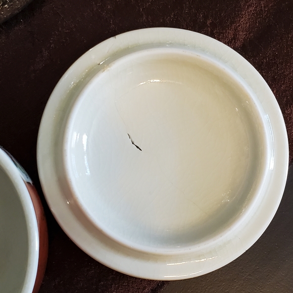 Vintage Satsuma Japanese peacock trinket box orange and gold trim - Picture 3 of 12